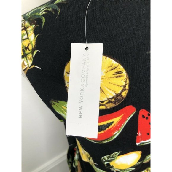 Women's New York & Co. X Small NWT Black Fruit Dress Side Pockets Stretch Cotton - Picture 5 of 8